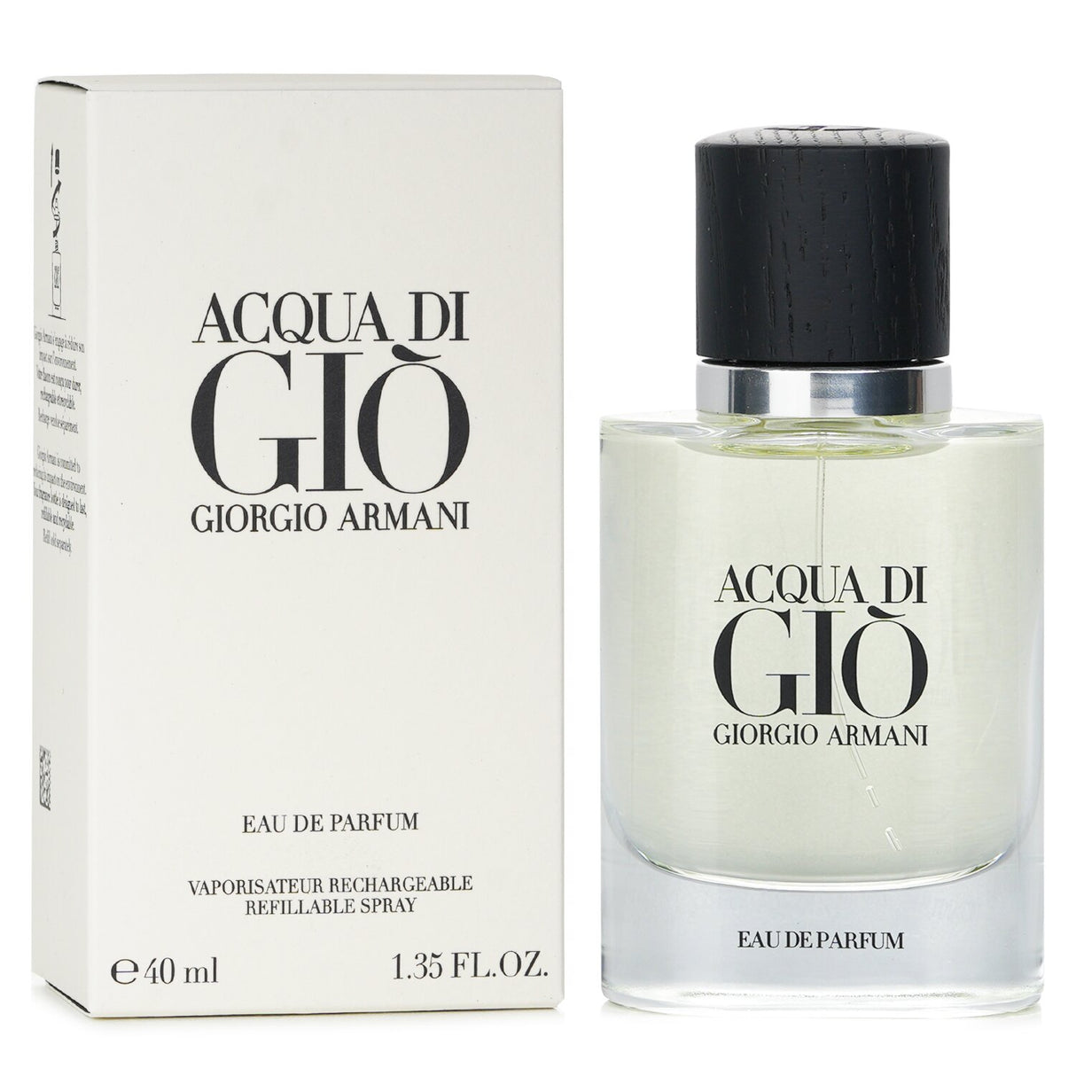 Giorgio Armani Acqua Di Gio refillable perfume, 40ml, evokes the ocean with marine notes, green mandarin, and warm patchouli.