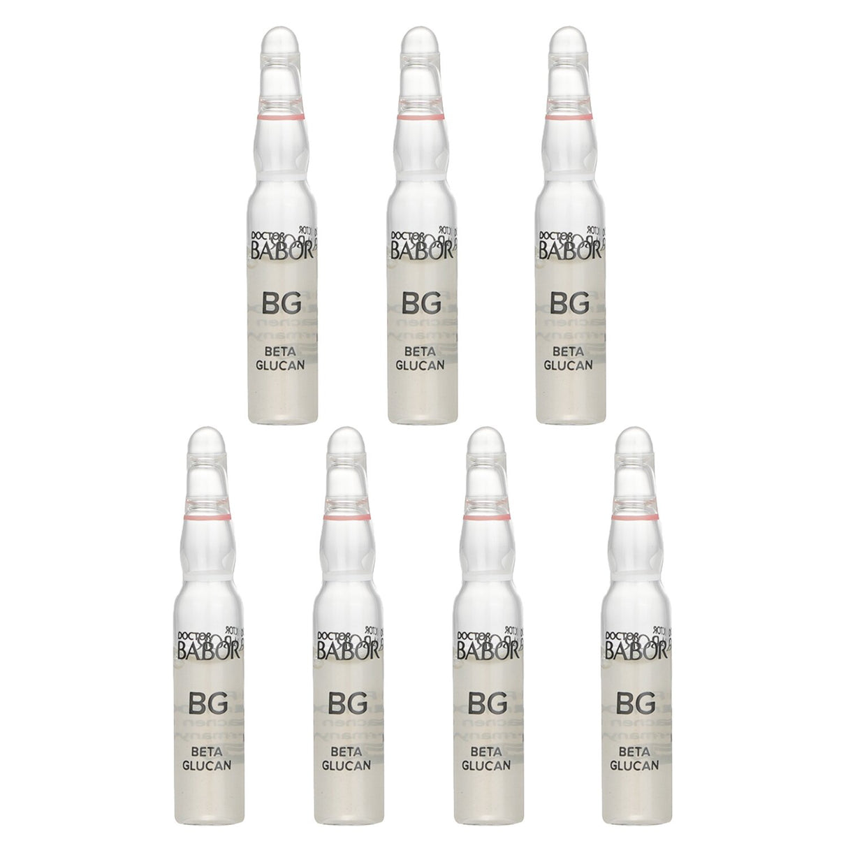 Soothing and hydrating ampoules with beta-glucan for calming stressed skin, free from harmful additives.