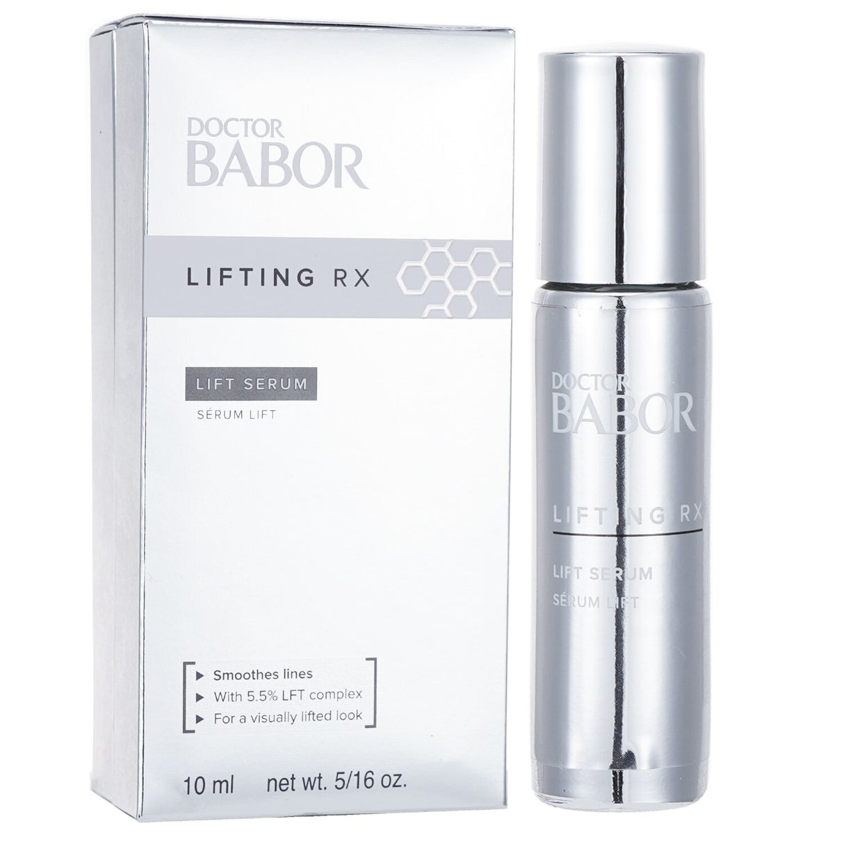 Babor Doctor Lifting Rx Lift Serum in a 10ml roll-on, enhances skin youthfulness while smoothing fine lines and wrinkles.
