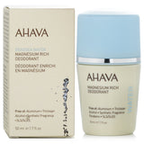 Ahava Dead Sea Water Magnesium Rich Deodorant in a 50ml roll-on, effective odor protection for sensitive skin.