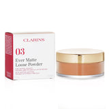 Clarins Ever Matte Loose Powder #03 Universal Deep in 15g, an ultra-fine powder that mattifies and hydrates for a flawless finish.