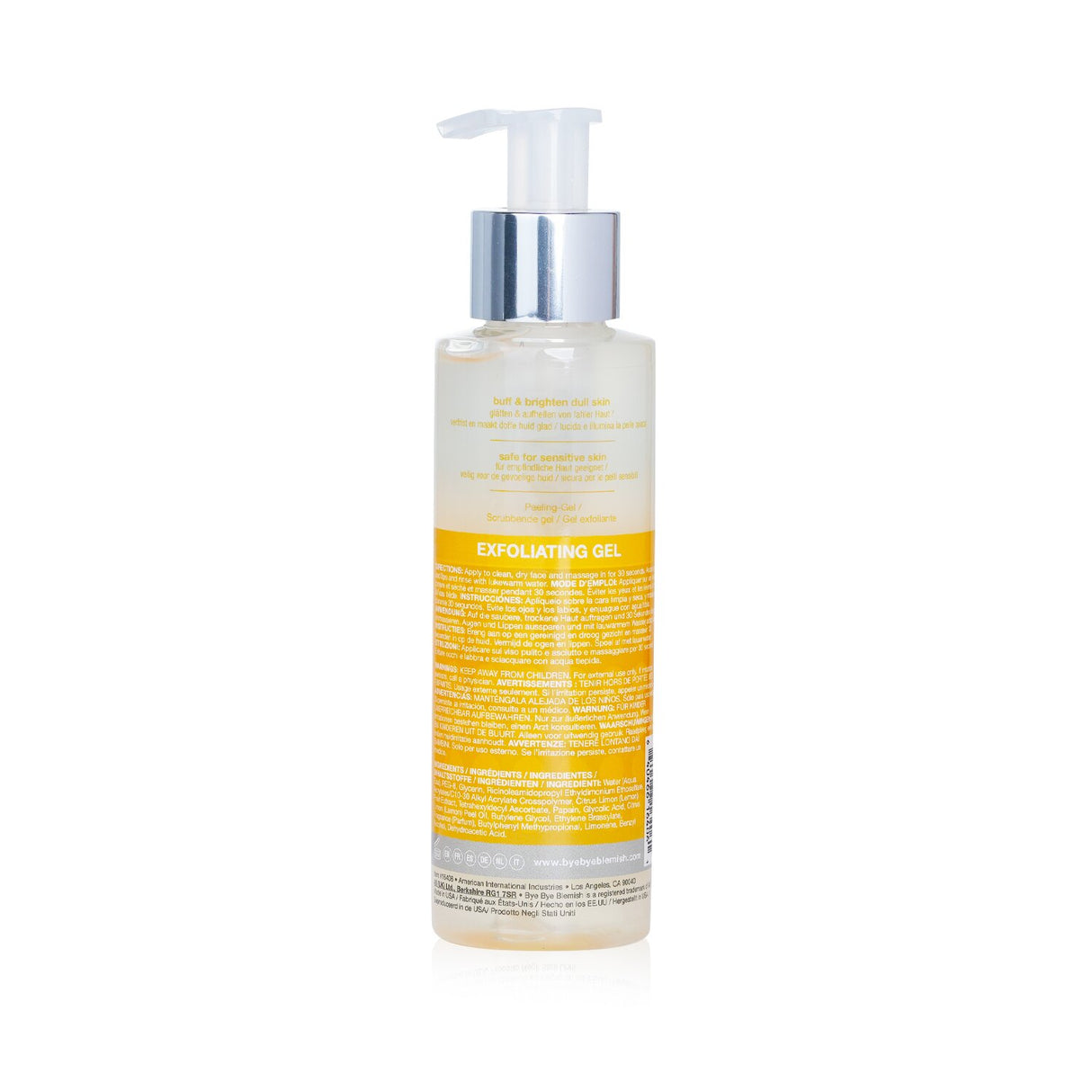 Exfoliating gel with Vitamin C and natural enzymes for a brighter, smoother complexion; suitable for all skin types.