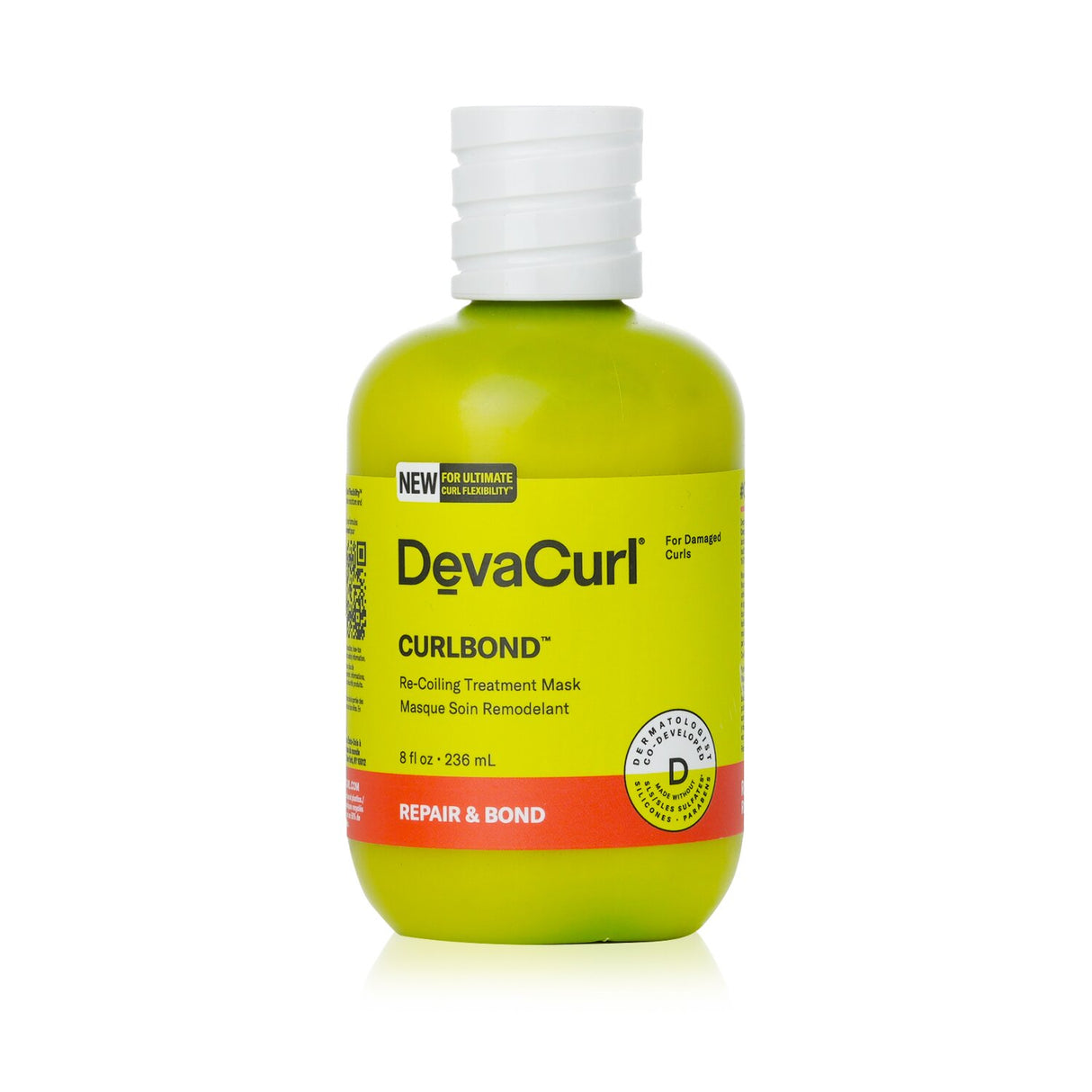 DevaCurl Curlbond Re-Coiling Treatment Mask in 236ml, for nourishing and repairing all curl types with a warm tropical scent.