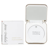 Elegant Jane Iredale refillable compact with a mirror, made of recyclable plastic for on-the-go makeup touchups.