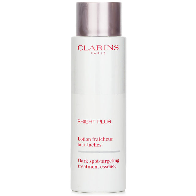 Clarins Bright Plus Dark Spot Targeting Treatment Essence in a 200ml bottle, brightens skin and reduces dark spots with natural ingredients.