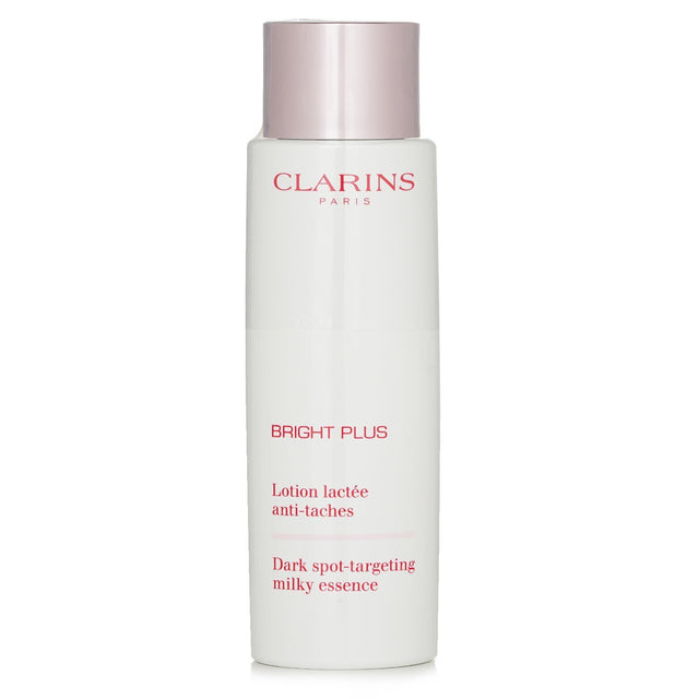 Clarins Bright Plus Dark Spot Targeting Milky Essence in a 200ml bottle, enhances radiance and reduces dark spots with natural ingredients.