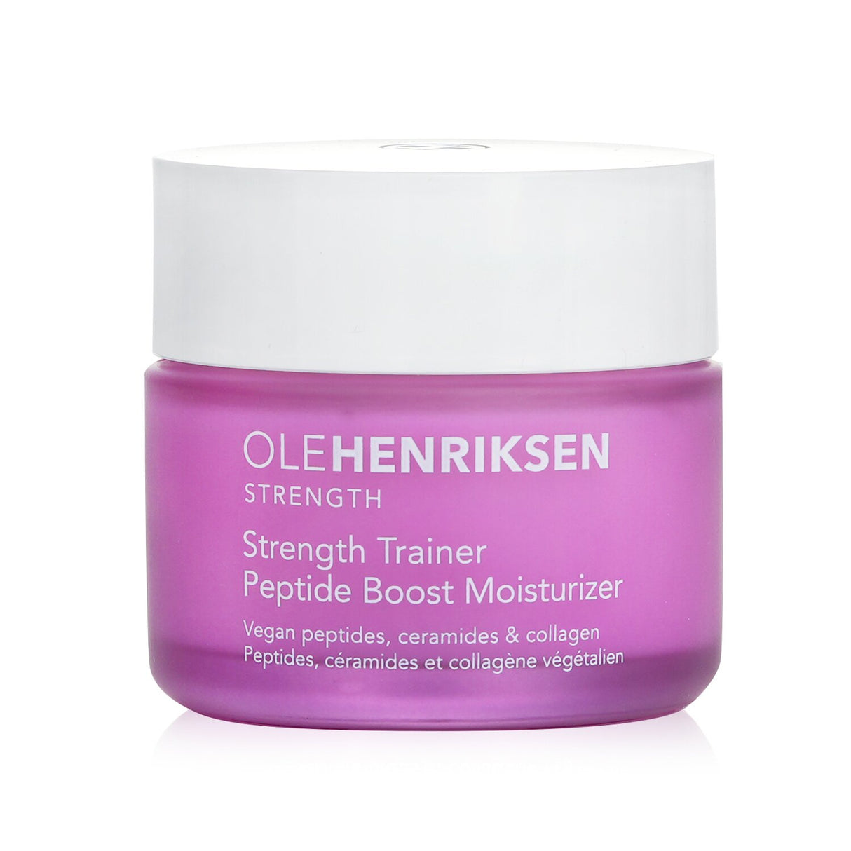 Ole Henriksen Strength Trainer Peptide Boost Moisturizer features a vegan formula with a balm-to-gel texture for intense, non-greasy hydration.