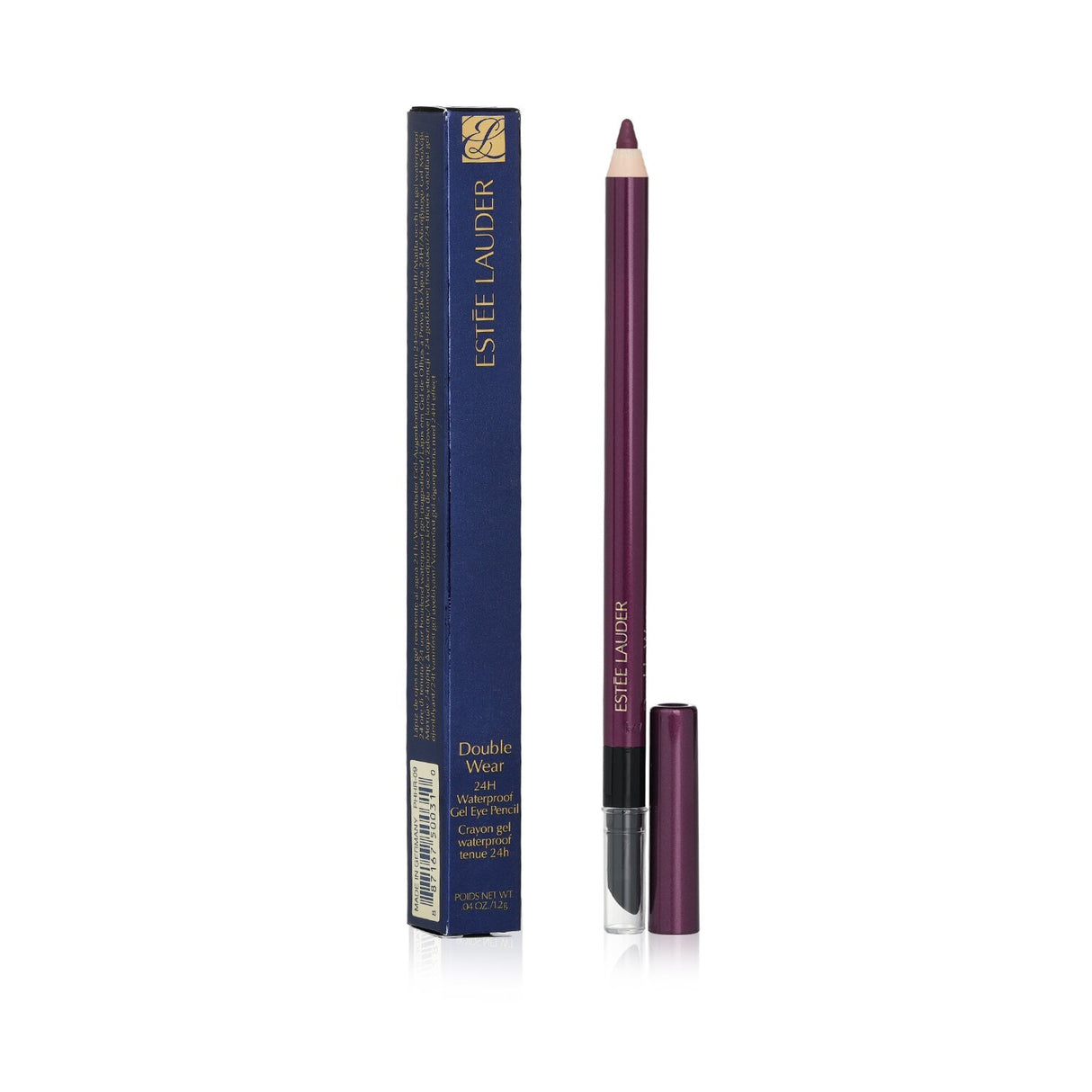 Estee Lauder Double Wear 24H Waterproof Gel Eye Pencil in #09 Aubergine, featuring a smudger tip for blending.