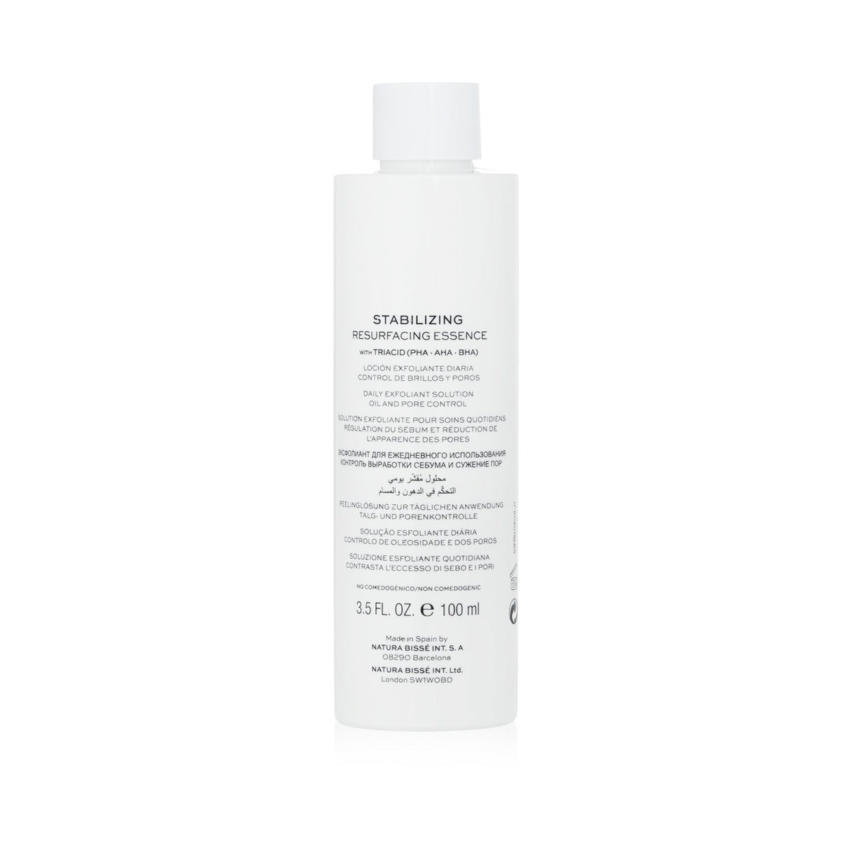 Natura Bisse Stabilizing Resurfacing Essence in a 100ml bottle, designed for daily exfoliation and skin rejuvenation.