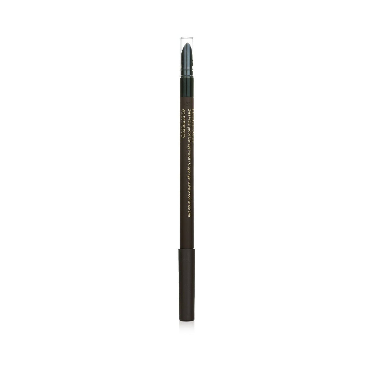 Waterproof gel eye pencil in #02 Espresso with smudger tip for versatile application and 24-hour wear.