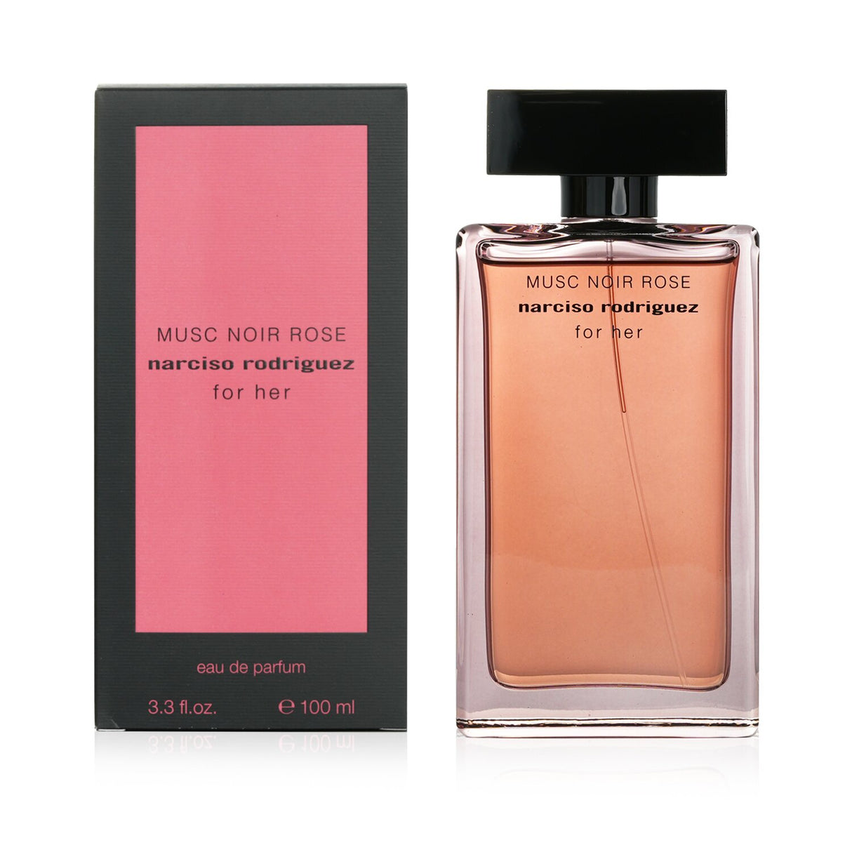 Narciso Rodriguez Musc Noir Rose Eau De Parfum, 100ml, embodies floral amber notes with bergamot, plum, and warm vanilla.