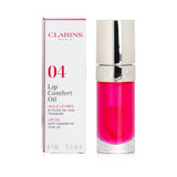 Clarins Lip Comfort Oil in #04 Pitaya, a weightless formula for soft, hydrated lips with a fruity scent.