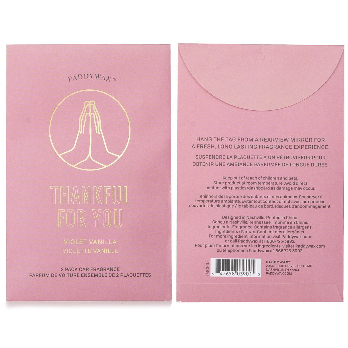 Paddywax Impressions Car Fragrance 2-pack, 'Thankful For You', eco-friendly, vegan scents with elastic hangers for easy use.