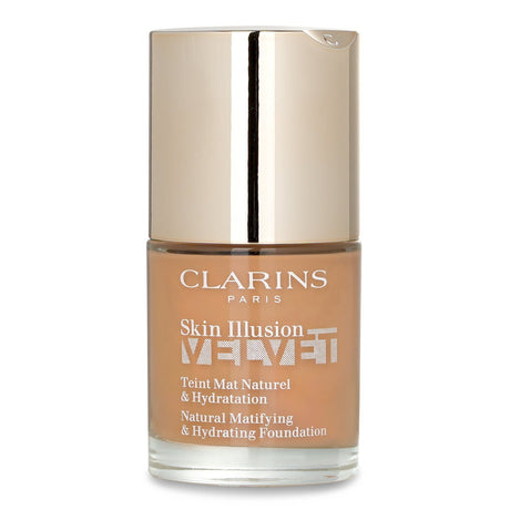 Lightweight matte foundation #114N from Clarins, hydrates, protects with SPF 15, and enhances radiance for all skin types.