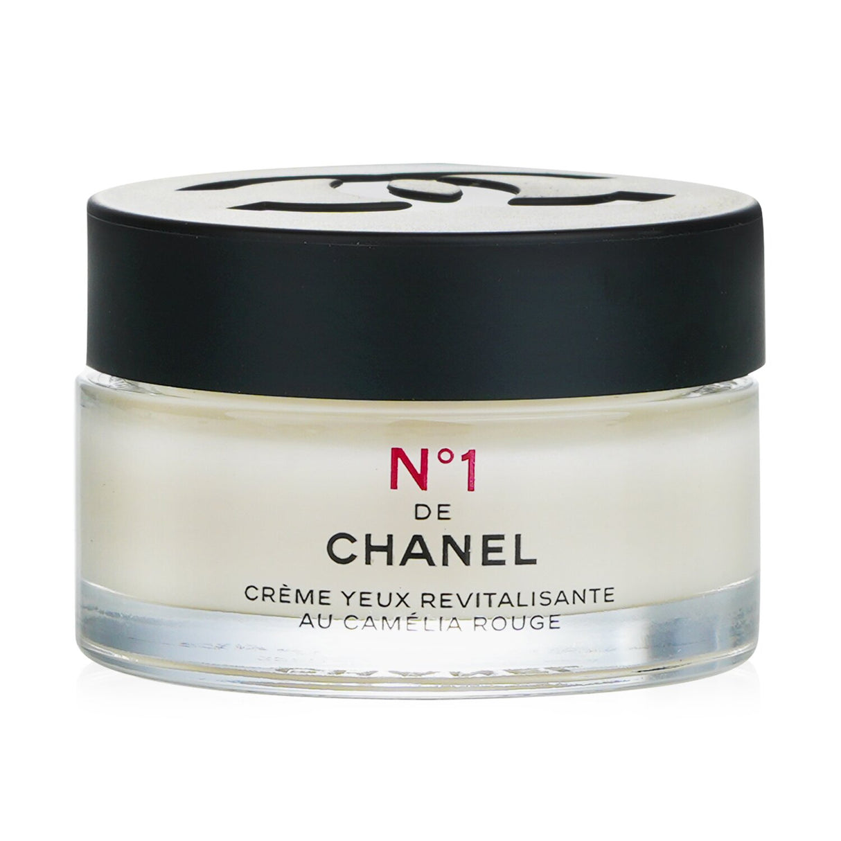 Chanel N°1 Red Camellia Revitalizing Eye Cream in a 15g jar, revitalizes eyes with natural ingredients and targets signs of aging.