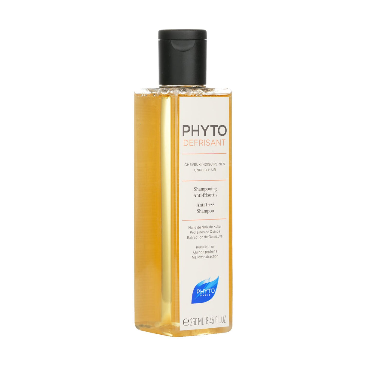 Phyto Anti-Frizz Shampoo in 250ml, enriched with natural ingredients to tame unruly hair and provide 72 hours of frizz protection.