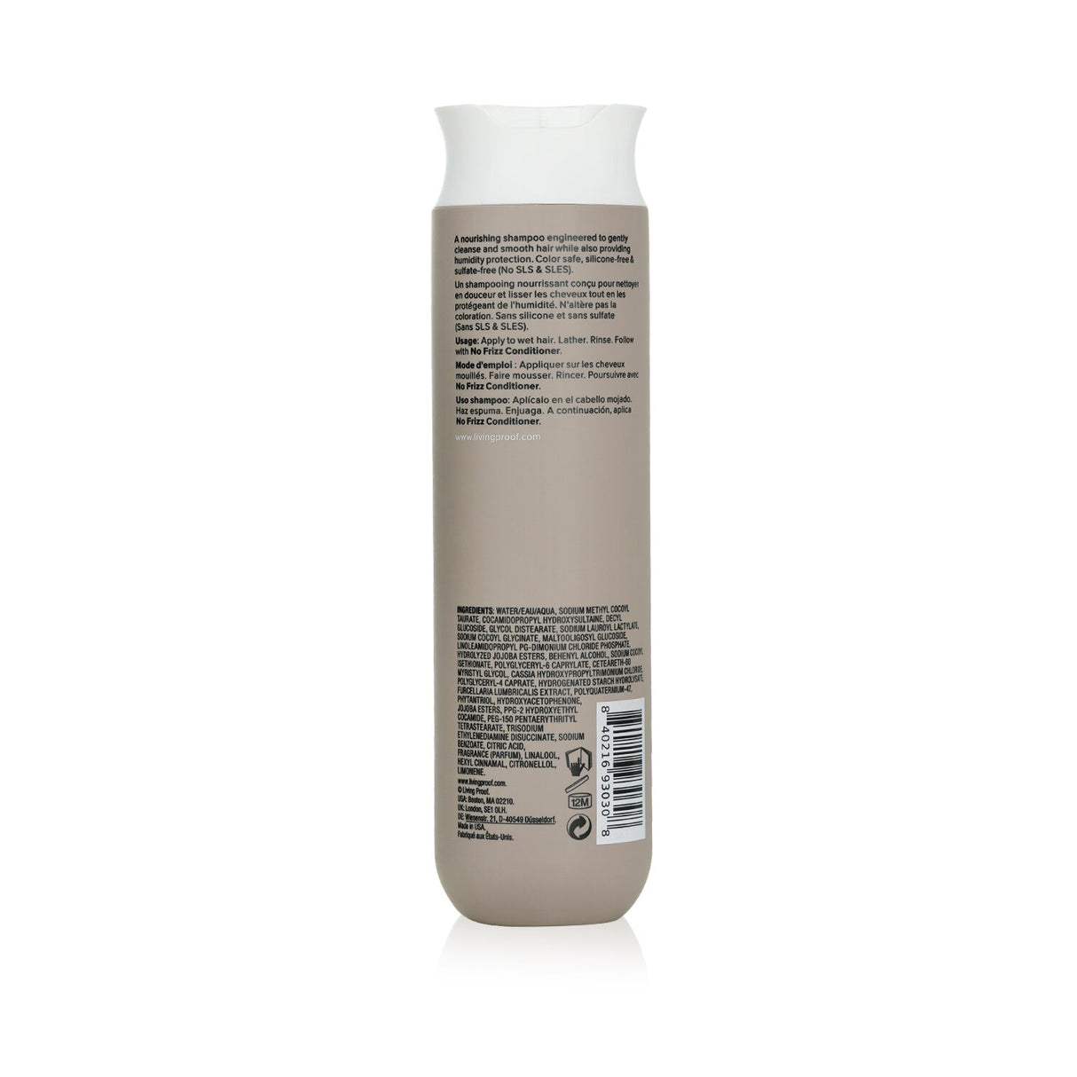 Living Proof No Frizz Shampoo in 236ml bottle, designed to smooth hair and prevent frizz while protecting from humidity.