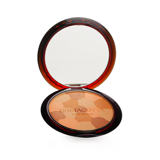 Guerlain Terracotta Light bronzer in #01 Light Warm, offering a natural sun-kissed glow with hydrating ingredients.