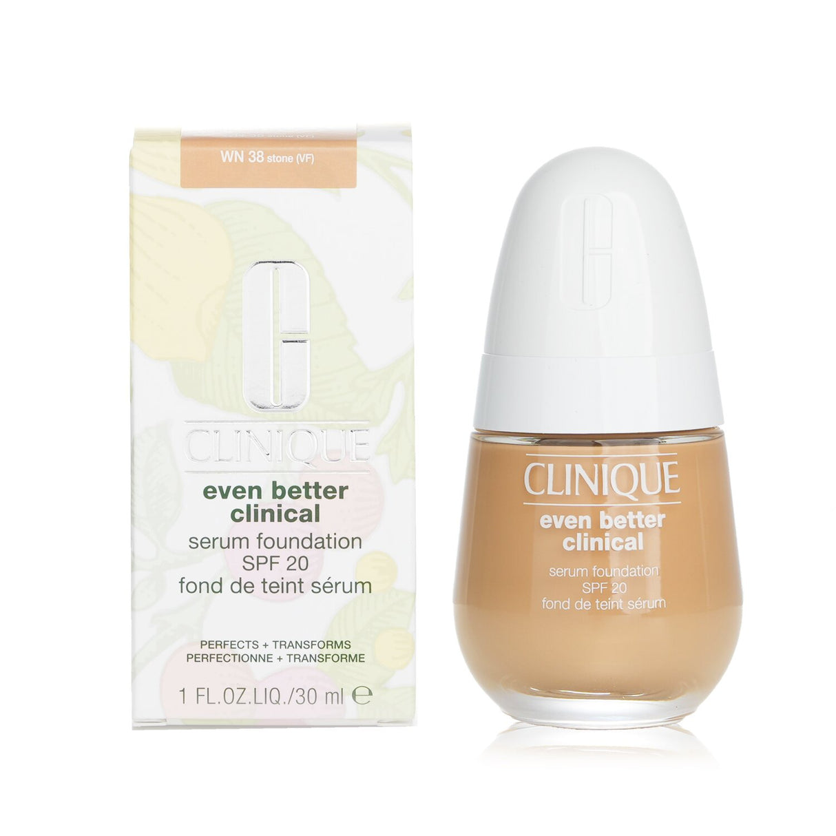 Clinique Even Better Clinical Serum Foundation SPF 20 in #WN 38 Stone, offering medium to full coverage with hydration and sun protection.