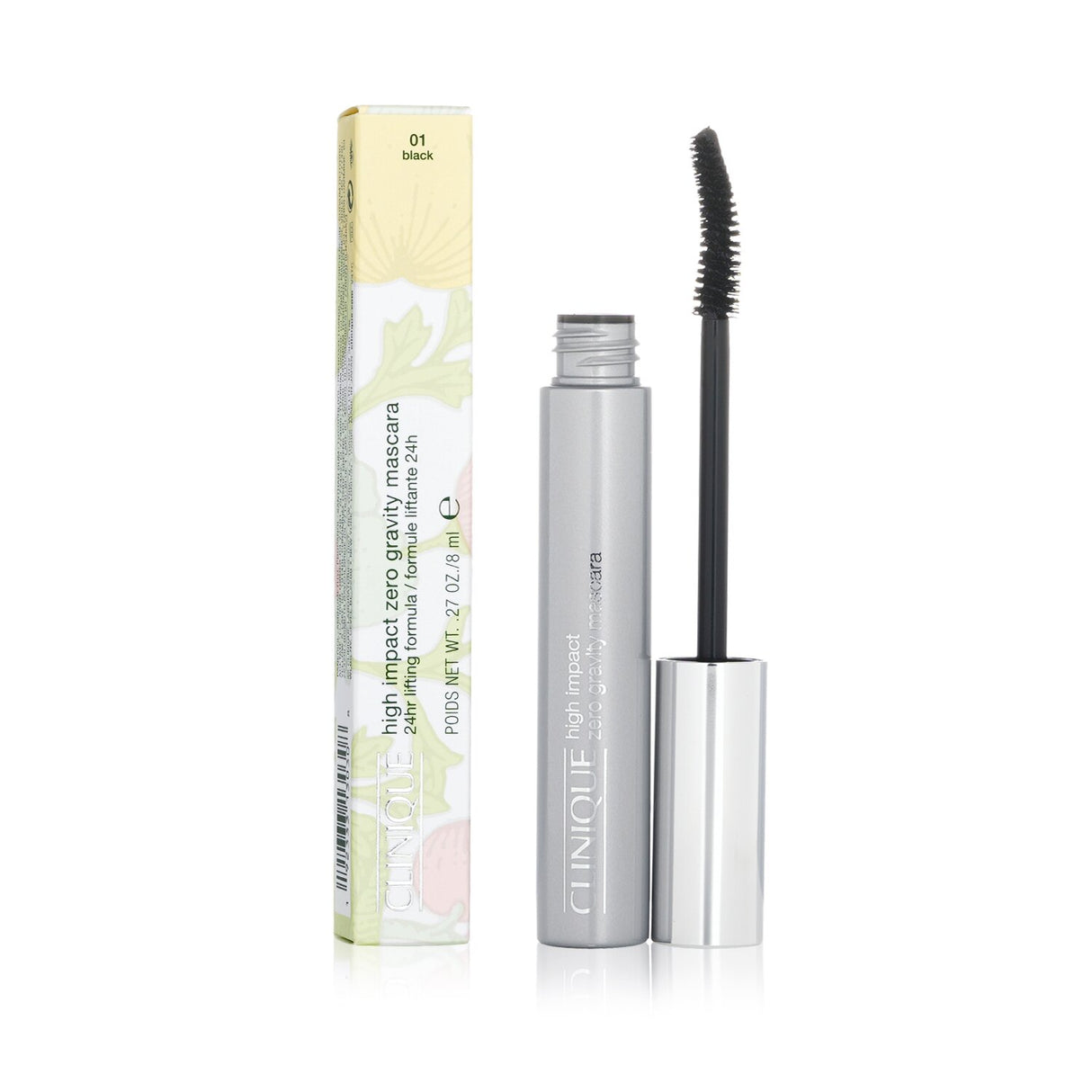 Clinique High Impact Zero Gravity Mascara in #01 Black, 8ml; lifts, curls, and defines lashes for up to 24 hours.