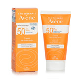 Avene Very High Protection Cream SPF50+ for dry sensitive skin in a recyclable 50ml bottle, offering non-greasy sun protection.