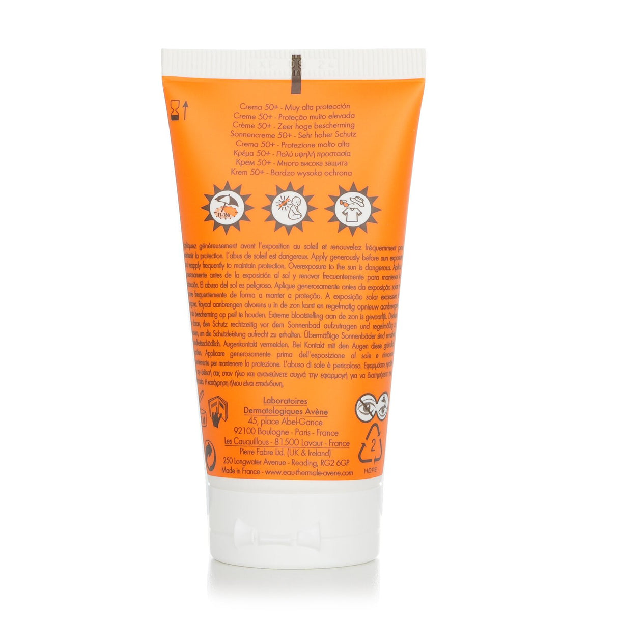 Avene Very High Protection Cream SPF50+ for dry sensitive skin in eco-friendly packaging, providing long-lasting hydration and sun protection.
