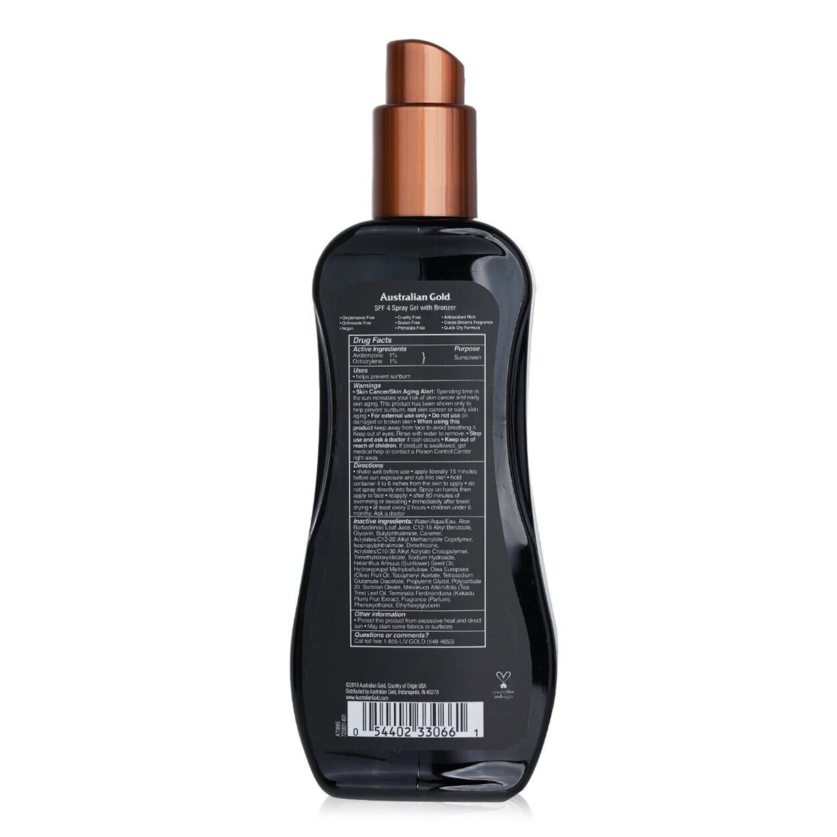 Australian Gold - Spray Gel Sunscreen SPF 4 with Instant Bronzer  - 237ml/8oz