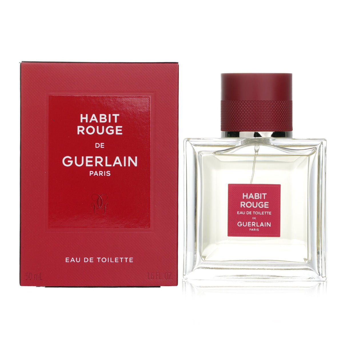 Guerlain Habit Rouge Eau De Toilette in a stylish bottle; a citrus amber scent perfect for modern men.