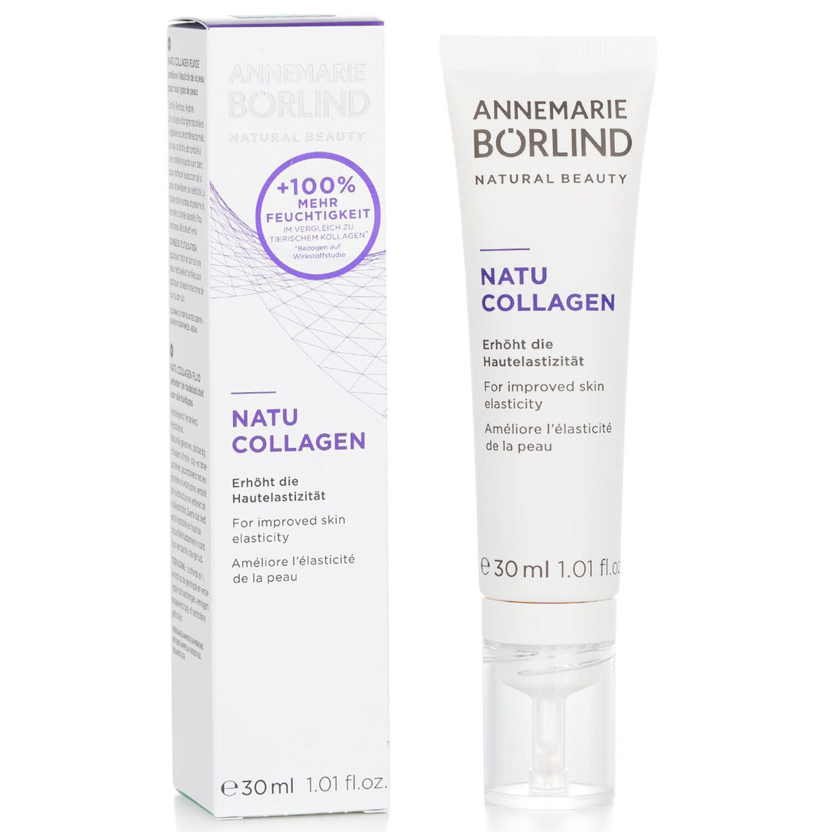 Luxurious 30ml facial fluid with botanical collagen, moisturizing and firming for youthful, plump skin. Vegan and paraben-free.