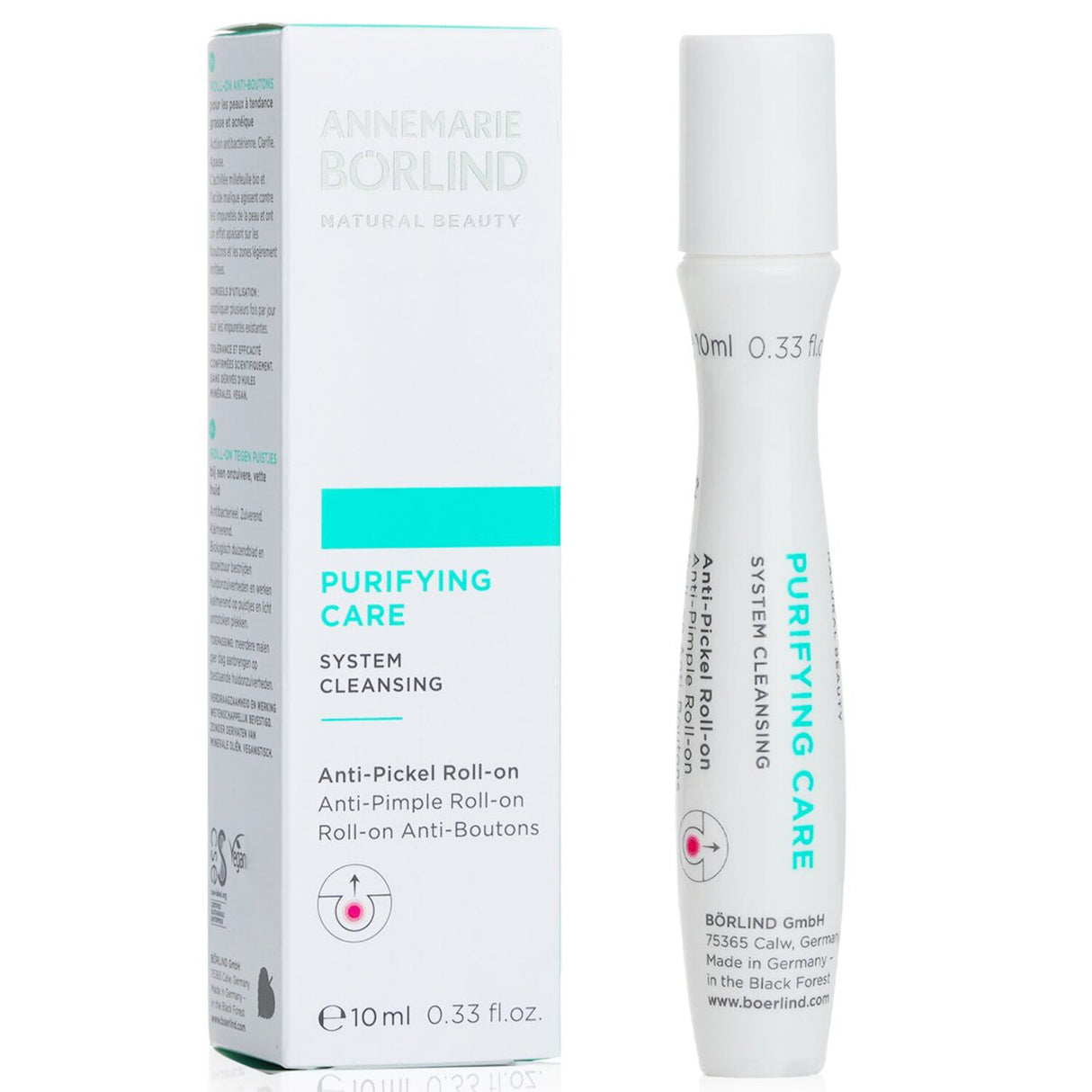 Vegan anti-pimple roll-on, enriched with organic yarrow and malic acid for oily, acne-prone skin treatment.