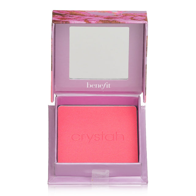 Silky-soft strawberry pink blush with a sweatproof formula, offering a luminous glow and suitable for all skin types.