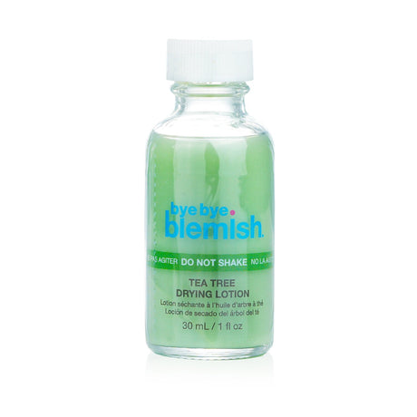 Tea tree drying lotion in a 30ml bottle, designed to treat blemishes and soothe irritated skin for a clear complexion.