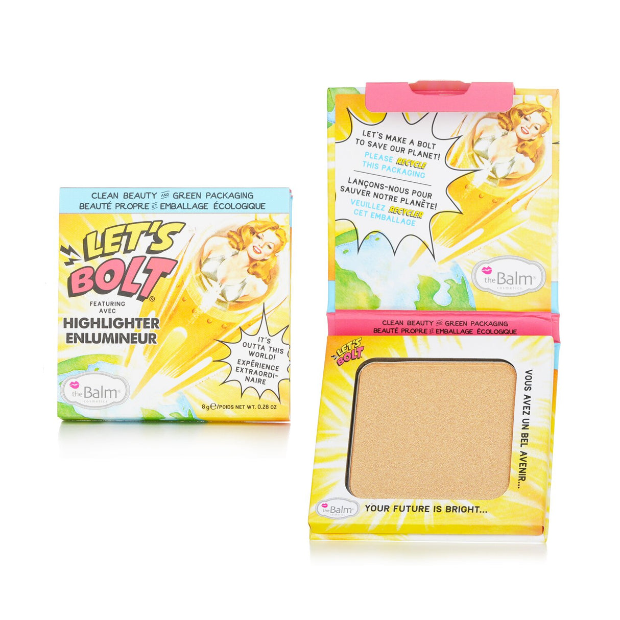 Ultra-soft gold highlighter from TheBalm enhances radiance, ideal for highlighting, shimmering, or shadowing without glitter.