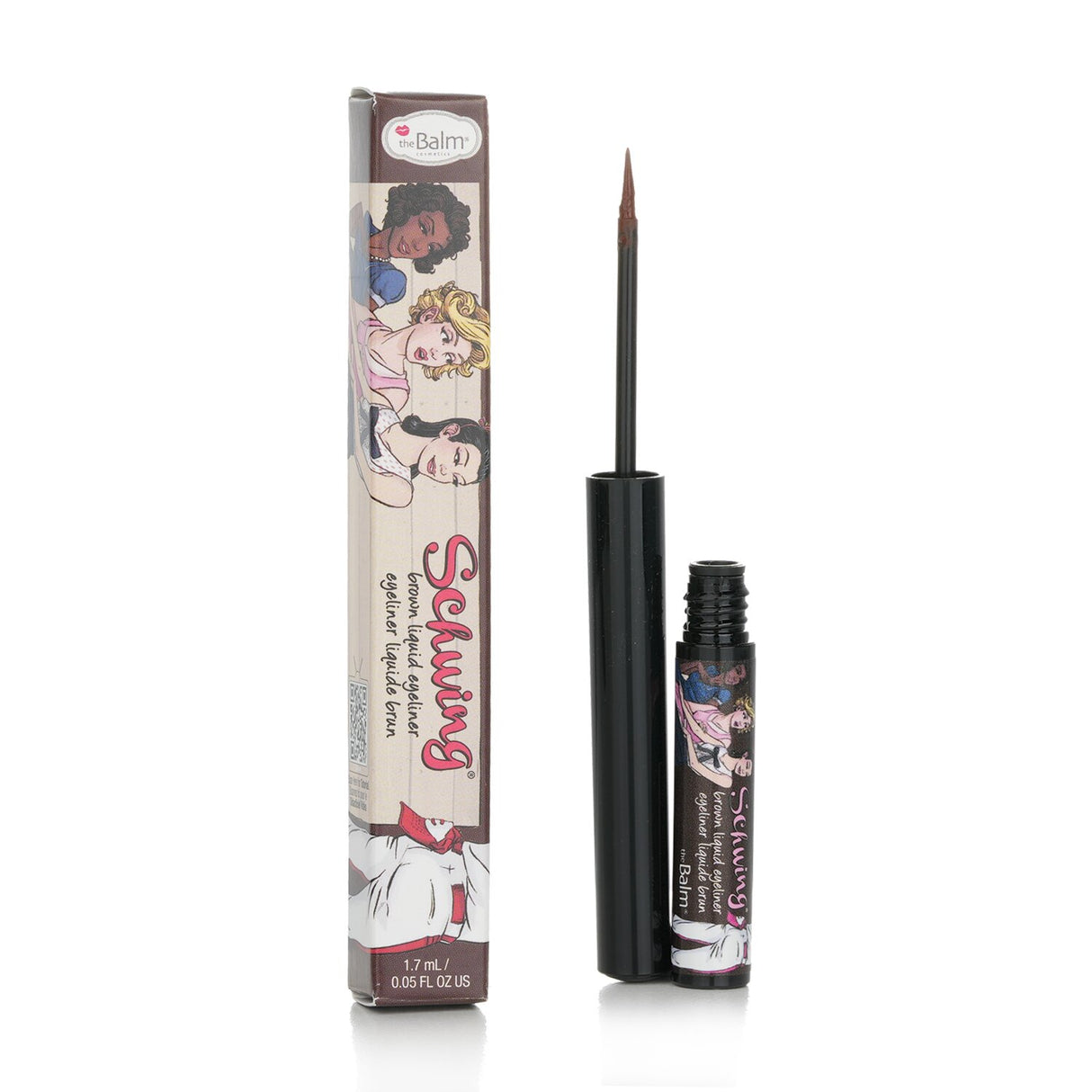 TheBalm Schwing Liquid Eyeliner in Brown, featuring a precise felt-tip applicator for effortless, smudge-free eye definition.