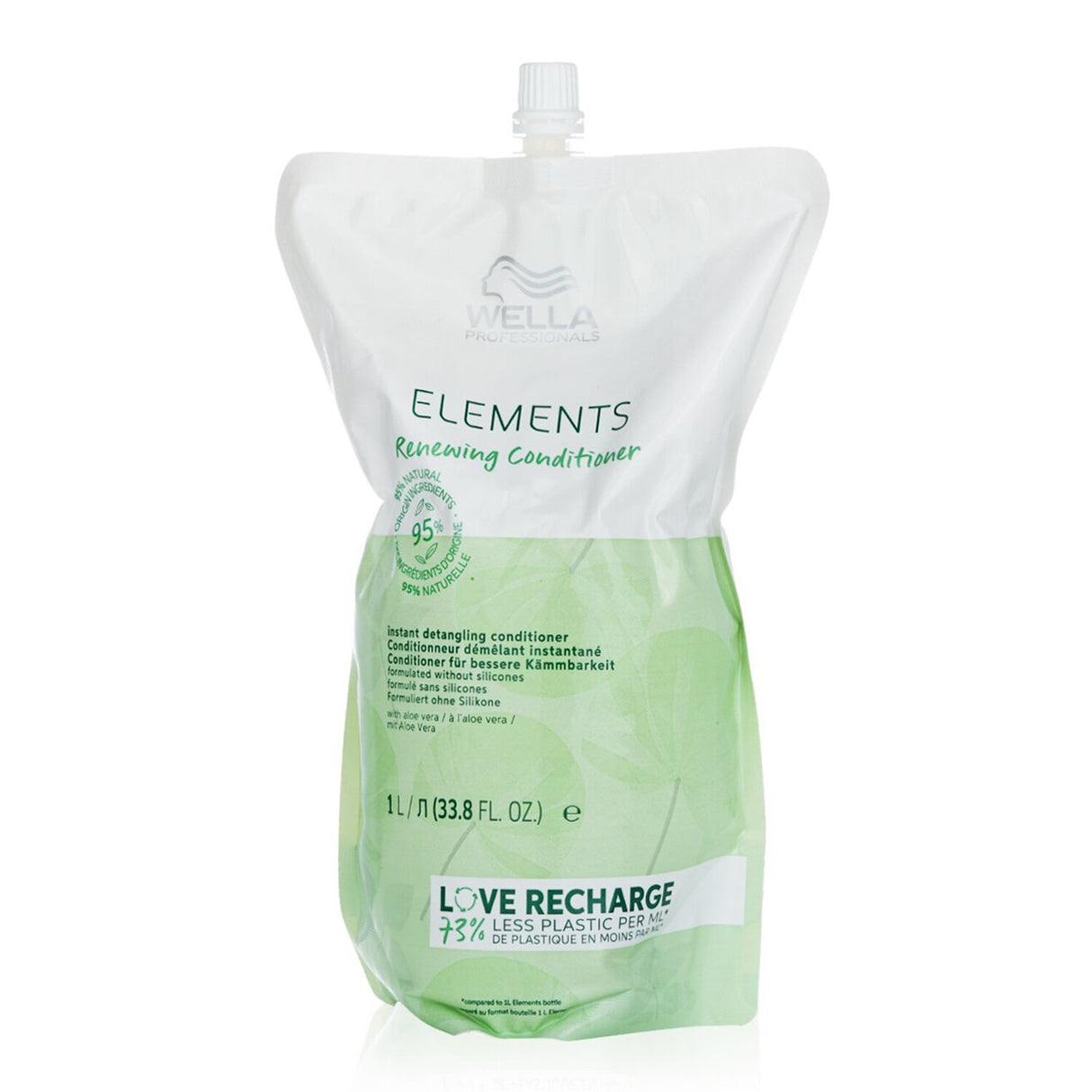 Wella Elements Renewing Conditioner refill pouch, 1000ml, for smooth, manageable hair with 95% natural ingredients.