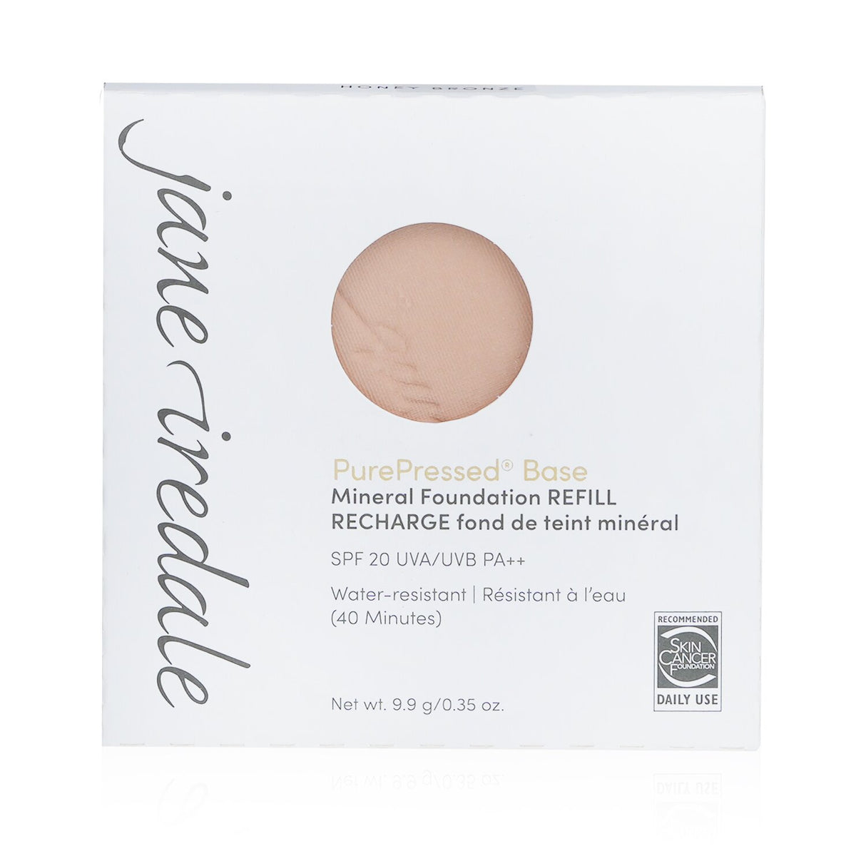 Jane Iredale PurePressed Base Mineral Foundation Refill in Honey Bronze offers lightweight, natural coverage with SPF 20 and antioxidants.