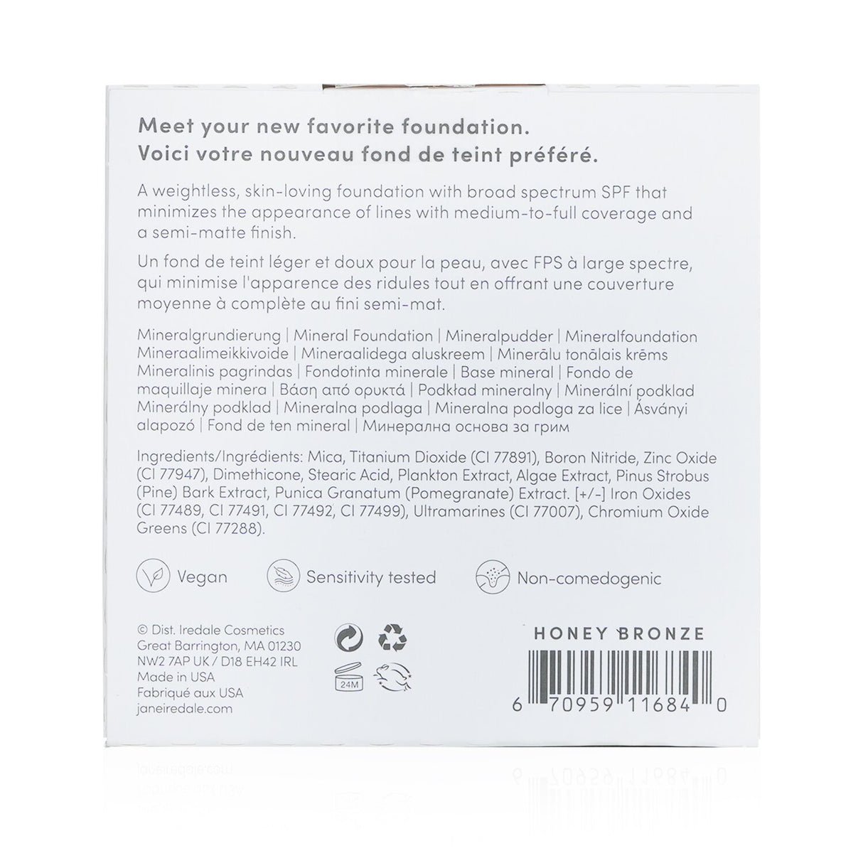 Jane Iredale PurePressed Base Mineral Foundation Refill in Honey Bronze, featuring SPF 20, micronized minerals, and sheer matte coverage.