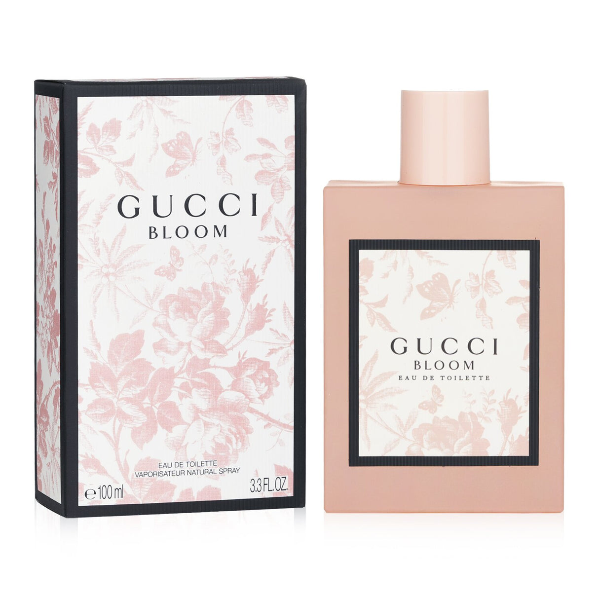 Gucci Bloom Eau De Toilette Spray in a pale pink bottle, featuring floral notes for a vibrant, uplifting fragrance.