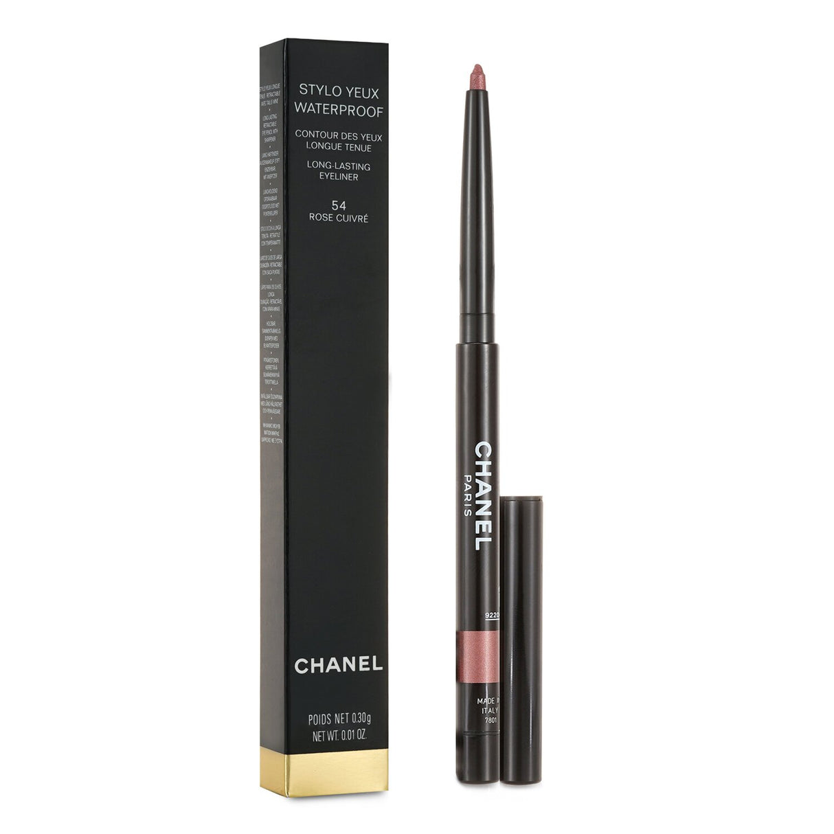 Chanel Stylo Yeux Waterproof eyeliner in #54 Rose Cuivre, long-lasting, smudge-proof, and luxurious for flawless eye makeup.