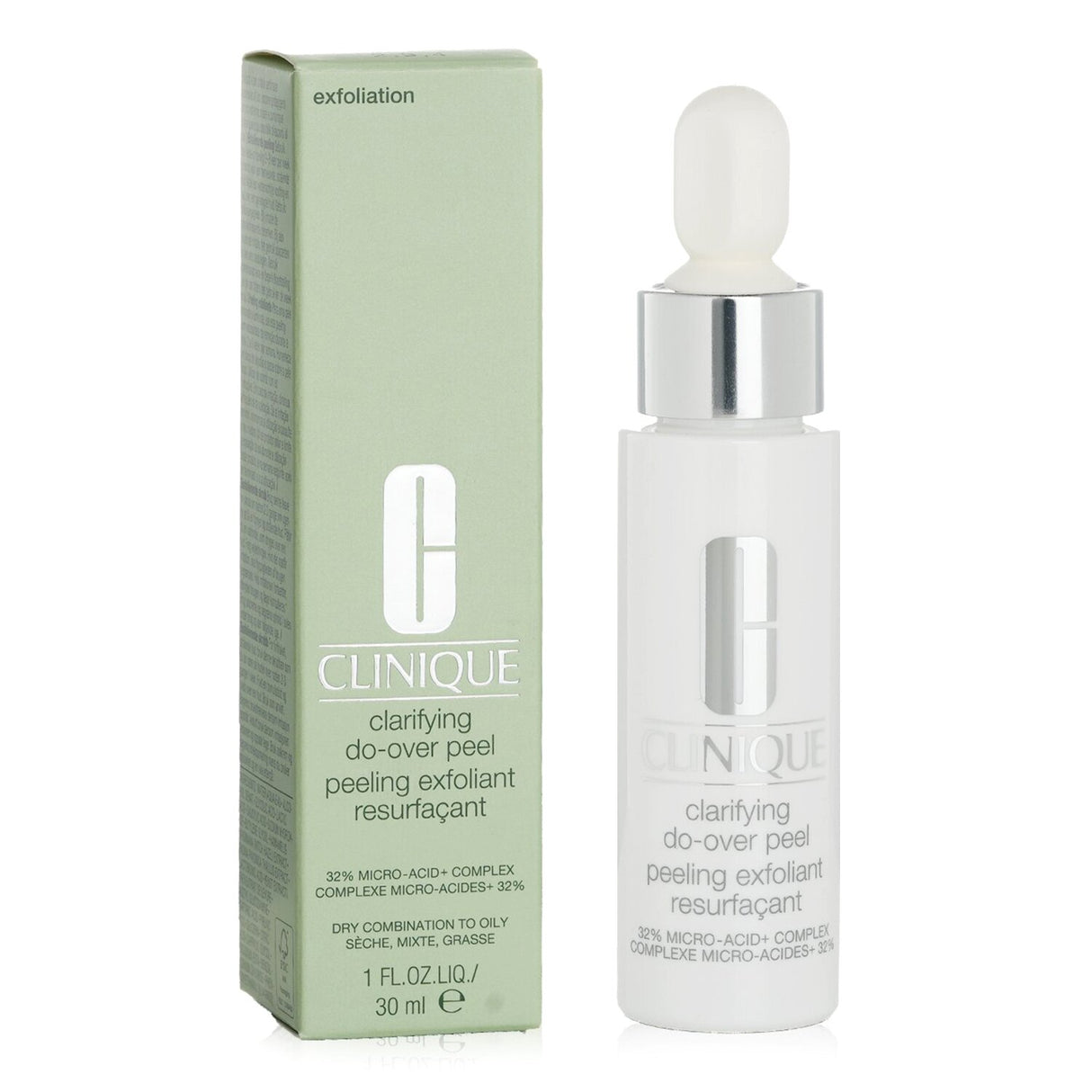 Clinique Clarifying Do Over Peel 30ml: Exfoliating peel for dry to oily skin, features 32% Micro-Acid+ for vibrant, clear skin.