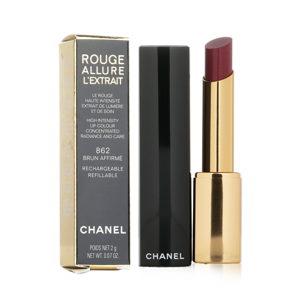 Chanel Rouge Allure L'extrait Lipstick in #862 Brun Affirme, a luxurious satin lipstick with long-lasting hydration and vibrant color.