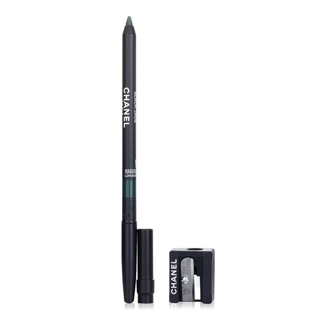 Chanel Le Crayon Yeux #71 Black Jade eyeliner pencil with sharpener, offers precise matte lines for stunning eye enhancement.