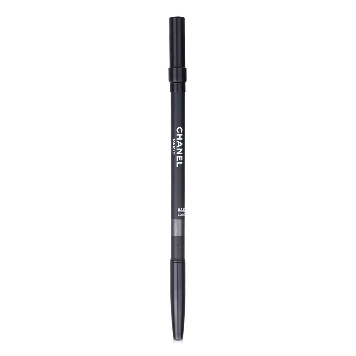 Chanel Le Crayon Yeux #69 in gray, enhancing eyes with a precise matte line; includes built-in sharpener for convenience.