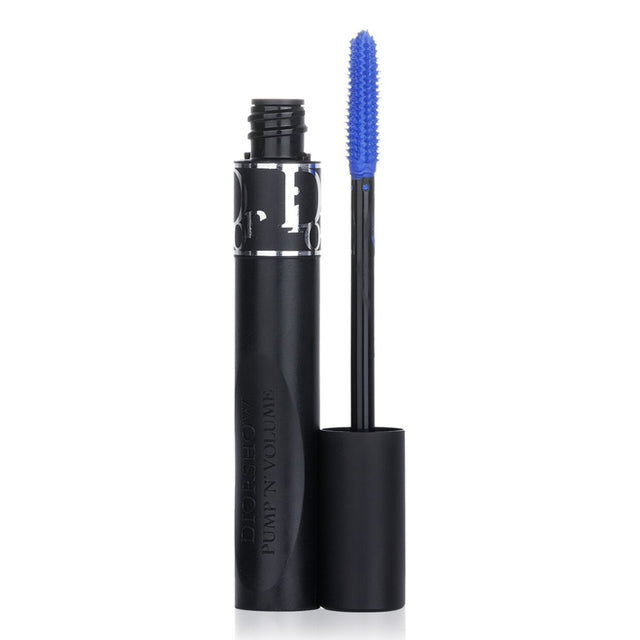 Christian Dior Diorshow Pump N Volume Mascara in #260 Blue, featuring a squeezable tube and flexible brush for voluminous, clump-free lashes.