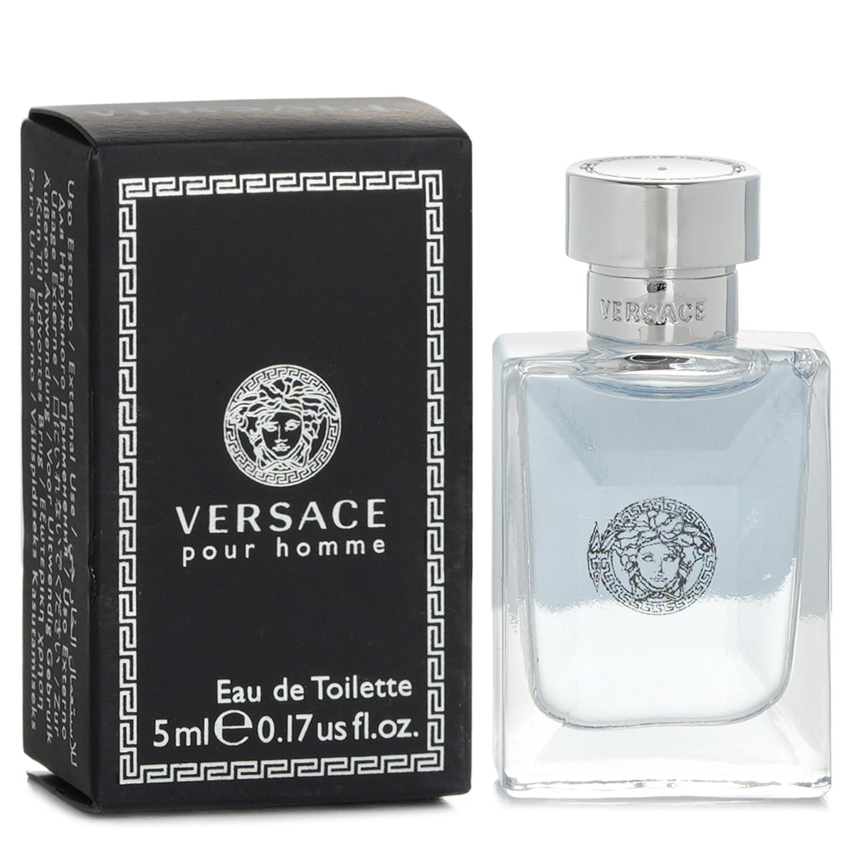 Miniature 5ml Versace Pour Homme Eau De Toilette featuring woody and spicy notes, perfect for travel or gifting.