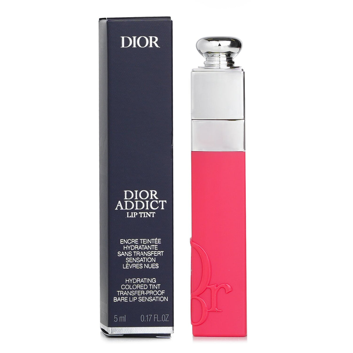 Dior Addict Lip Tint in Natural Coral, 5ml, offers vibrant color, hydration, and a semi-matte finish with natural ingredients.