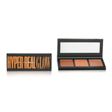 MAC Hyper Real Glow Palette features three highlighters: Shimmy Peach, Paradise, and Glow Baby Glow, for radiant skin.