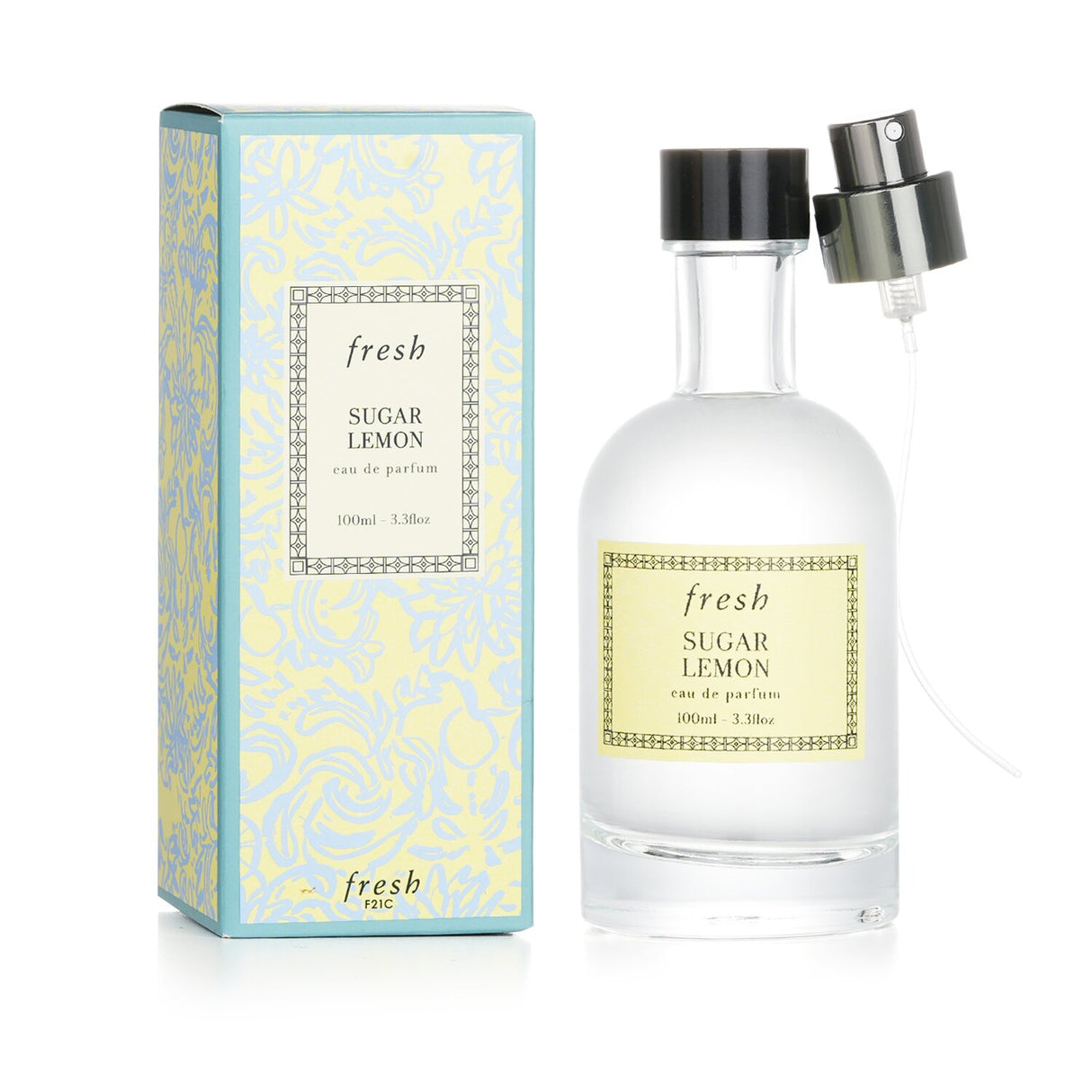 Citrus floral perfume in an elegant glass bottle, featuring notes of lemon, lychee, and sandalwood for vibrant summer scents.