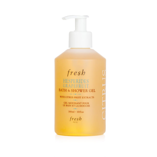 Fresh Hesperides Grapefruit Bath & Shower Gel in 300ml pump bottle, energizing citrus scent, hydrates and refreshes skin.