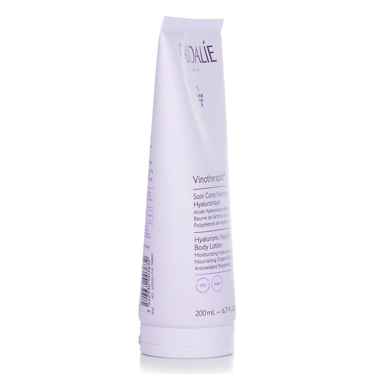 Hydrating Caudalie Vinotherapist body lotion with 98% natural ingredients, lightweight texture for soft, radiant skin.